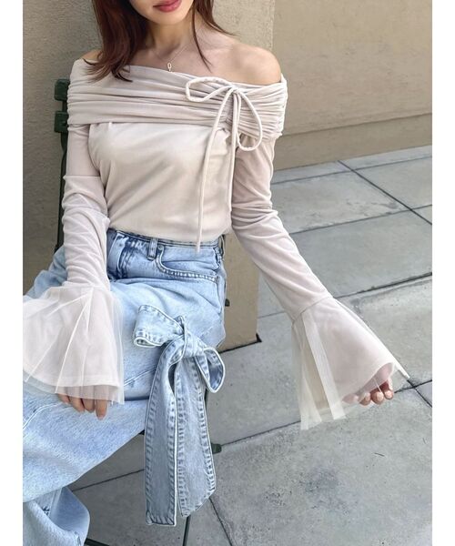 dazzlin（ダズリン）の「シアーベロアオフショルトップスⅡ（Tシャツ/カットソー・レディース・ミント/ベージュ・FREE）」の5枚目の写真