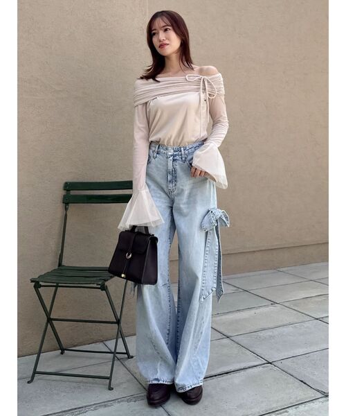 dazzlin（ダズリン）の「シアーベロアオフショルトップスⅡ（Tシャツ/カットソー・レディース・ミント/ベージュ・FREE）」の6枚目の写真