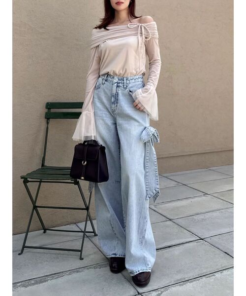 dazzlin（ダズリン）の「シアーベロアオフショルトップスⅡ（Tシャツ/カットソー・レディース・ミント/ベージュ・FREE）」の9枚目の写真