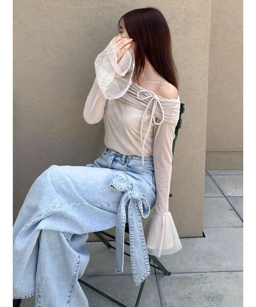 dazzlin（ダズリン）の「シアーベロアオフショルトップスⅡ（Tシャツ/カットソー・レディース・ミント/ベージュ・FREE）」の12枚目の写真