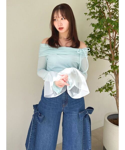 dazzlin（ダズリン）の「シアーベロアオフショルトップスⅡ（Tシャツ/カットソー・レディース・ミント/ベージュ・FREE）」の13枚目の写真