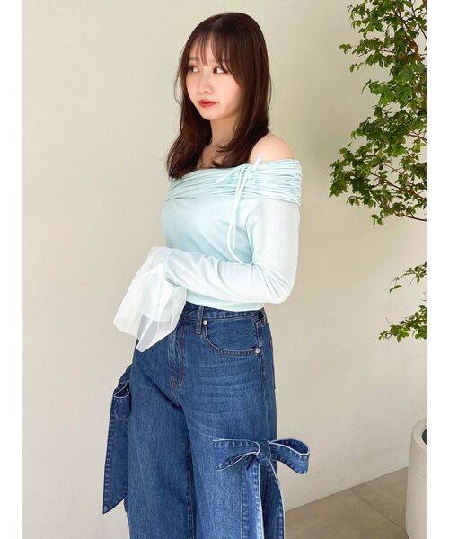 dazzlin（ダズリン）の「シアーベロアオフショルトップスⅡ（Tシャツ/カットソー・レディース・ミント/ベージュ・FREE）」の14枚目の写真