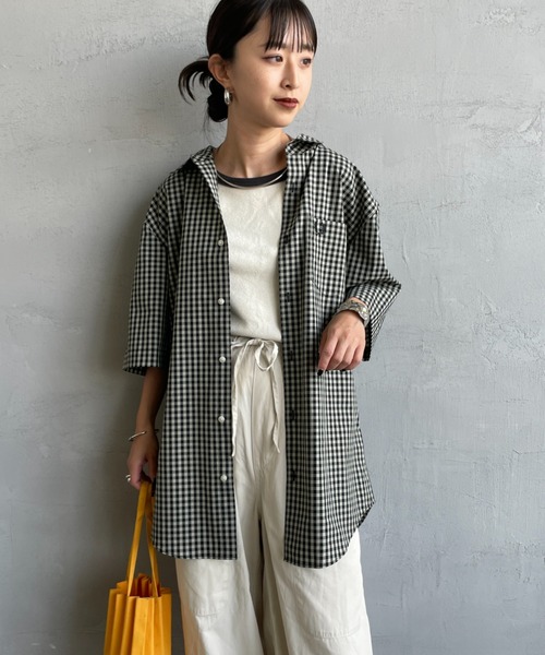 FRED PERRY（フレッドペリー）の「[FRED PERRY/フレッドペリー] ワンポイントロゴ刺繍 ギンガムチェック ショートスリーブシャツ（シャツ/ブラウス・レディース・モスグリーン/サックスブルー・M/L）」の8枚目の写真