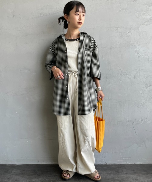 FRED PERRY（フレッドペリー）の「[FRED PERRY/フレッドペリー] ワンポイントロゴ刺繍 ギンガムチェック ショートスリーブシャツ（シャツ/ブラウス・レディース・モスグリーン/サックスブルー・M/L）」の9枚目の写真