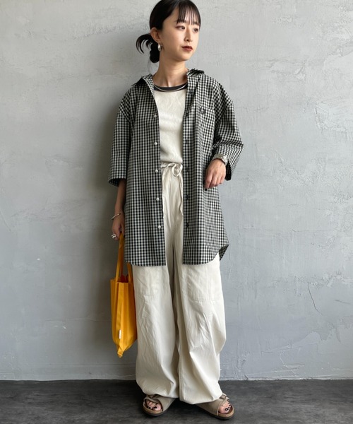 FRED PERRY（フレッドペリー）の「[FRED PERRY/フレッドペリー] ワンポイントロゴ刺繍 ギンガムチェック ショートスリーブシャツ（シャツ/ブラウス・レディース・モスグリーン/サックスブルー・M/L）」の3枚目の写真