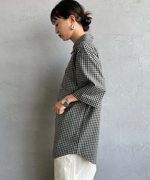 FRED PERRY（フレッドペリー）の「[FRED PERRY/フレッドペリー] ワンポイントロゴ刺繍 ギンガムチェック ショートスリーブシャツ（シャツ/ブラウス・レディース・モスグリーン/サックスブルー・M/L）」の11枚目の写真