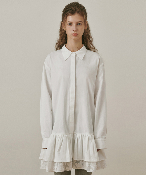 Ruffle layered shirt dress IVORY