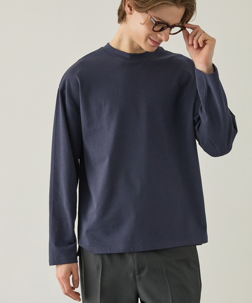 EASENCE（イーズエンス）の「【EASENCE】ボックスシルエット サイドスリット ベーシックロングスリーブTシャツ / UVカット＜COMFORT EDITシリーズ＞（Tシャツ/カットソー・メンズ・ホワイト/ダークグレー/モカ/ネイビー/ブラック・S/M/L）」の5枚目の写真