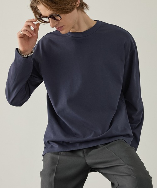 EASENCE（イーズエンス）の「【EASENCE】ボックスシルエット サイドスリット ベーシックロングスリーブTシャツ / UVカット＜COMFORT EDITシリーズ＞（Tシャツ/カットソー・メンズ・ホワイト/ダークグレー/モカ/ネイビー/ブラック・S/M/L）」の8枚目の写真