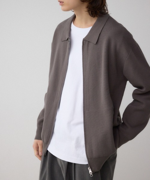 AZUL by moussy（アズールバイマウジー）の「ジップアップ襟付きニットカーディガン（カーディガン/ボレロ・メンズ・ダークグレー/ライトブラック/ブラウン・LARGE/X-LARGE/MEDIUM）」の3枚目の写真