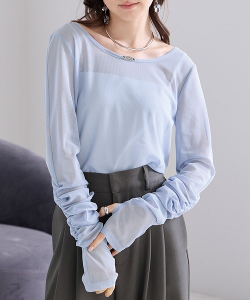 Elishe(エリシェ)の「シアギャザートップス(Tシャツ/カットソー・レディース・ホワイト/ピンク/ブラック/ライトブルー・FREE)」の3枚目の写真