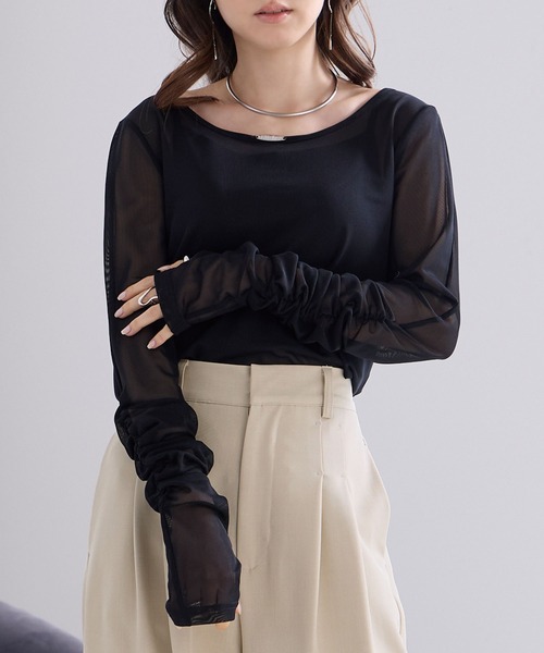 Elishe(エリシェ)の「シアギャザートップス(Tシャツ/カットソー・レディース・ホワイト/ピンク/ブラック/ライトブルー・FREE)」の2枚目の写真