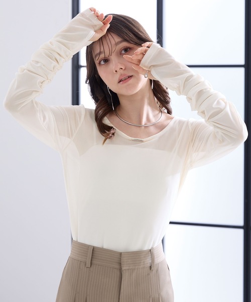 Elishe(エリシェ)の「シアギャザートップス(Tシャツ/カットソー・レディース・ホワイト/ピンク/ブラック/ライトブルー・FREE)」の14枚目の写真