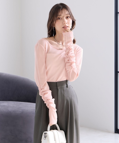 Elishe(エリシェ)の「シアギャザートップス(Tシャツ/カットソー・レディース・ホワイト/ピンク/ブラック/ライトブルー・FREE)」の8枚目の写真