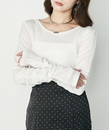 Elishe（エリシェ）の「シアー/ベロアギャザートップス（Tシャツ/カットソー）」