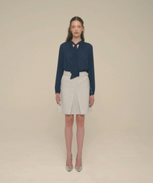 Crystal-Button Tweed Skirt_Quite Gray