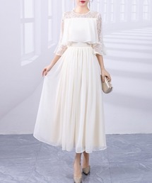 YUGA_YGMC 　Sheer lace flare dress