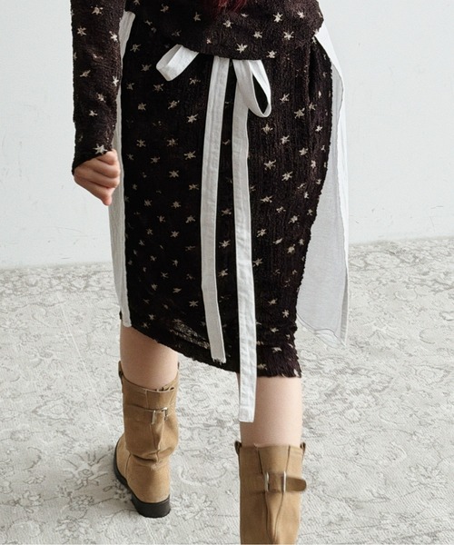 popcorn shirring gradation print skirt / シャーリングプリント
