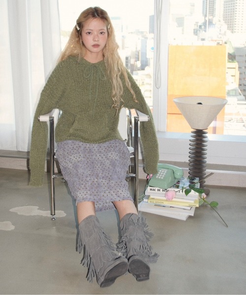 musubore（ムスボレ）の「popcorn shirring gradation print skirt / シャーリングプリントミディスカート（スカート・レディース・パープル/ブラウン・FREE）」の19枚目の写真