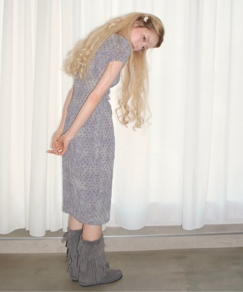 musubore（ムスボレ）の「popcorn shirring gradation print skirt / シャーリングプリントミディスカート（スカート・レディース・パープル/ブラウン・FREE）」の20枚目の写真