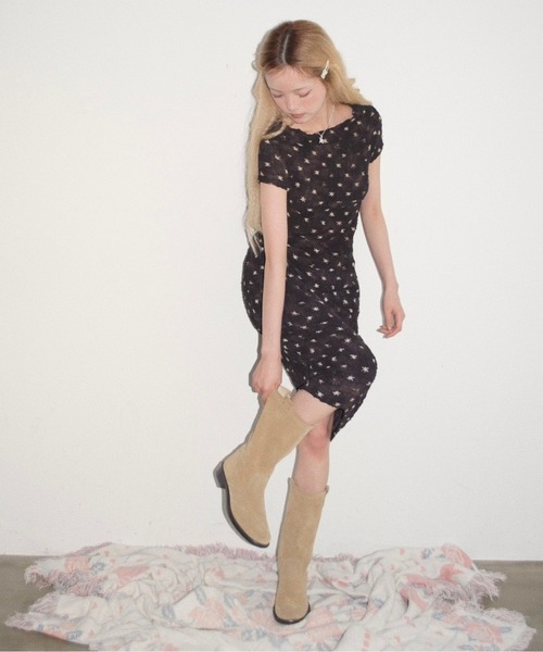 musubore（ムスボレ）の「popcorn shirring gradation print skirt / シャーリングプリントミディスカート（スカート・レディース・パープル/ブラウン・FREE）」の16枚目の写真