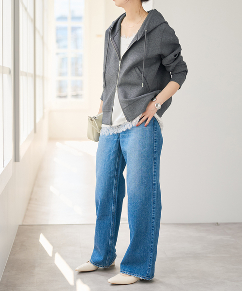 Spick & Span（スピックアンドスパン）の「《新色有り / 追加》ストレッチジップフードパーカー（パーカー・レディース・チャコールグレー/ライトグレー/ホワイト系その他・FREE）」の21枚目の写真