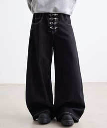 lilful | 【26年春夏新作】ファイヤーマン メタルフックデザイン ステッチ バレルレッグ バギーワイドデニムパンツ(デニムパンツ)