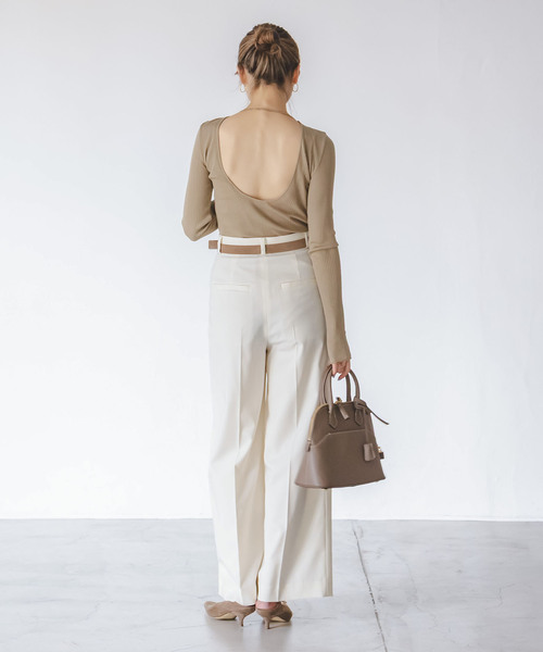 Noble（ノーブル）の「《追加・WEB限定カラー》エステルツイルストレッチスラックスパンツ（スラックス・レディース・ブラック/ピンク系その他/ホワイト/ベージュ系その他/ナチュラル・34/36/38/40）」の6枚目の写真