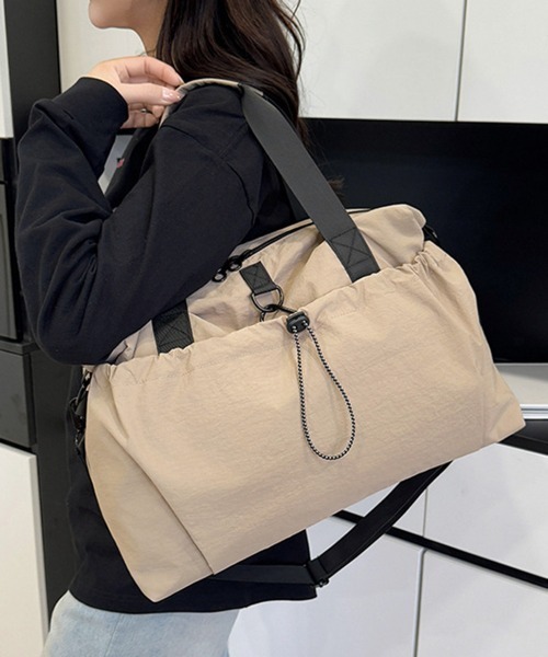 Miniministore(ミニミニストア)の「ボストンバッグ 大容量 男女兼用バッグ(ボストンバッグ・レディース・カーキ/グレイッシュベージュ/ブラック/ベージュ・FREE)」の3枚目の写真