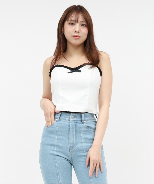 ROYAL PARTY（ロイヤルパーティー）の「レーストリミングリボンキャミソール（キャミソール・レディース・ブルー/オフホワイト/チェック・FREE）」の11枚目の写真