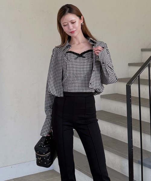 ROYAL PARTY（ロイヤルパーティー）の「レーストリミングリボンキャミソール（キャミソール・レディース・ブルー/オフホワイト/チェック・FREE）」の12枚目の写真