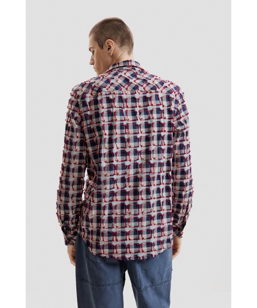 Desigual（デシグアル）の「【メンズライク/ユニセックス】チェックプリント シャツ / ピンク × ネイビー（シャツ/ブラウス・メンズ・レッド・S/M/L/XL）」の4枚目の写真