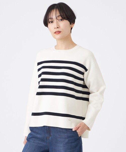 マシンウォッシャブル】テックスブリッドボーダーニットプルオーバー