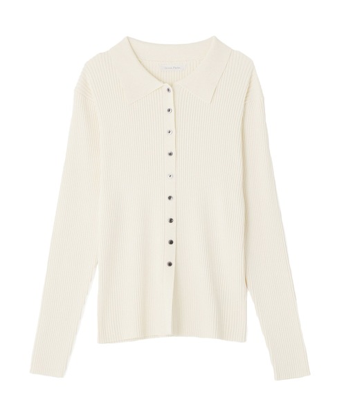 Green　Parks（グリーンパークス）の「襟付きリブニットカーディガン（カーディガン/ボレロ・レディース・グレー/ホワイト系その他2/ダークネイビー・FREE）」の2枚目の写真