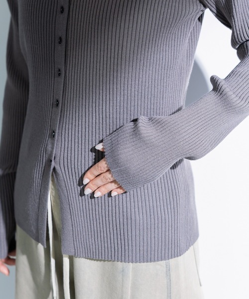 Green　Parks（グリーンパークス）の「襟付きリブニットカーディガン（カーディガン/ボレロ・レディース・グレー/ホワイト系その他2/ダークネイビー・FREE）」の10枚目の写真