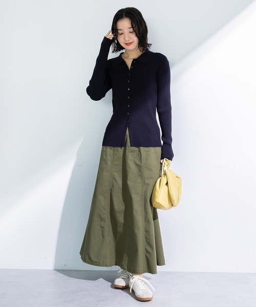 Green　Parks（グリーンパークス）の「襟付きリブニットカーディガン（カーディガン/ボレロ・レディース・グレー/ホワイト系その他2/ダークネイビー・FREE）」の11枚目の写真