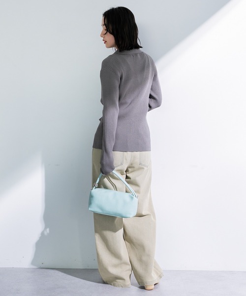 Green　Parks（グリーンパークス）の「襟付きリブニットカーディガン（カーディガン/ボレロ・レディース・グレー/ホワイト系その他2/ダークネイビー・FREE）」の6枚目の写真