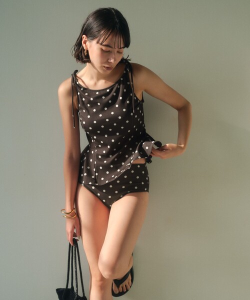 green label relaxing(グリーンレーベルリラクシング)の「ハイネックWリボンフレア&ショーツ ドット柄 ブラック スイムウェア / 水着(水着・レディース・ブラック・FREE)」の1枚目の写真