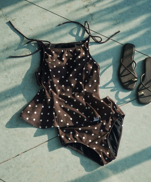 green label relaxing(グリーンレーベルリラクシング)の「ハイネックWリボンフレア&ショーツ ドット柄 ブラック スイムウェア / 水着(水着・レディース・ブラック・FREE)」の2枚目の写真