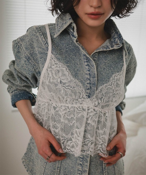 KOBE LETTUCE（コウベレタス）の「総レースブラトップビスチェ（キャミソール・レディース・ブラック/ホワイト系/オフホワイト/ブラック系・M/M1）」の5枚目の写真