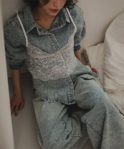 KOBE LETTUCE（コウベレタス）の「総レースブラトップビスチェ（キャミソール・レディース・ブラック/ホワイト系/オフホワイト/ブラック系・M/M1）」の6枚目の写真