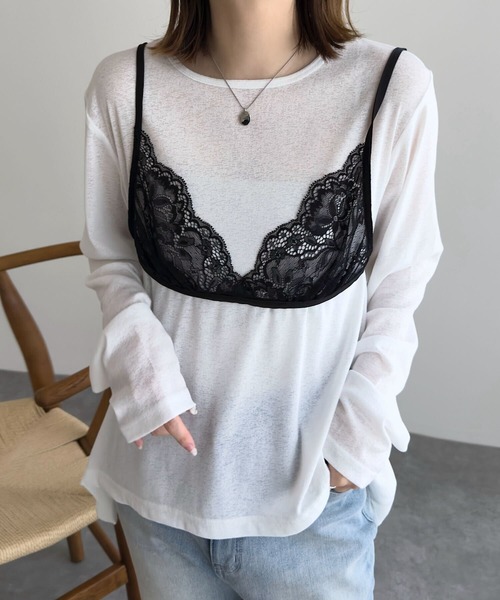 KOBE LETTUCE（コウベレタス）の「総レースブラトップビスチェ（キャミソール・レディース・ブラック/ホワイト系/オフホワイト/ブラック系・M/M1）」の11枚目の写真