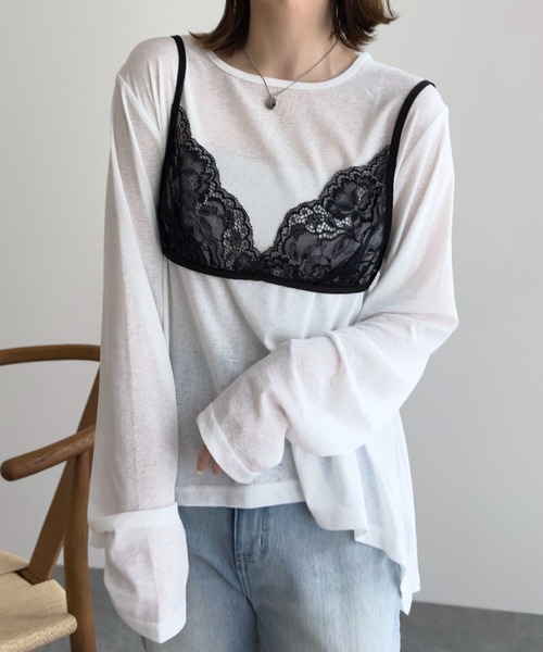 KOBE LETTUCE（コウベレタス）の「総レースブラトップビスチェ（キャミソール・レディース・ブラック/ホワイト系/オフホワイト/ブラック系・M/M1）」の13枚目の写真