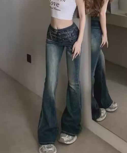 shameless(シェイムレス)の「ウエストベルトデザインフレアデニム(デニムパンツ・レディース・ブルー/ブラック・S/M)」の10枚目の写真
