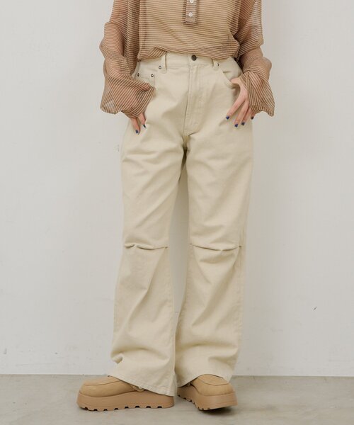 WHIMSIC（ウィムジック）の「【UNISEX/2サイズ展開/SETUP対応】コットンツイルニータックパンツ（その他パンツ・メンズ・オフホワイト/チャコールグレー・1/2）」の3枚目の写真