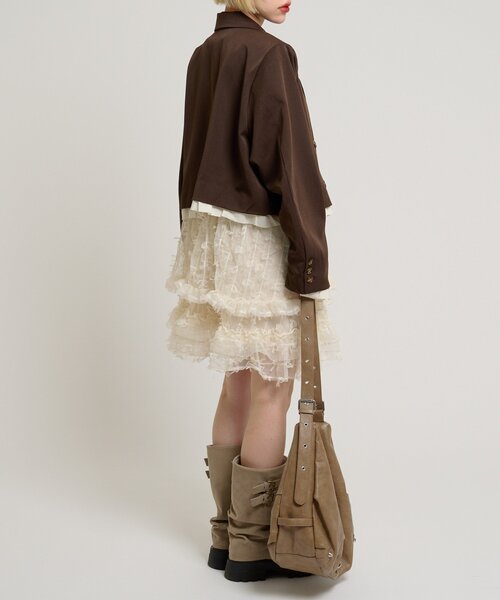 w closet(ダブルクローゼット)の「ショートフリルジャケット(テーラードジャケット・レディース・チャコールグレー/ブラウン・FREE)」の11枚目の写真