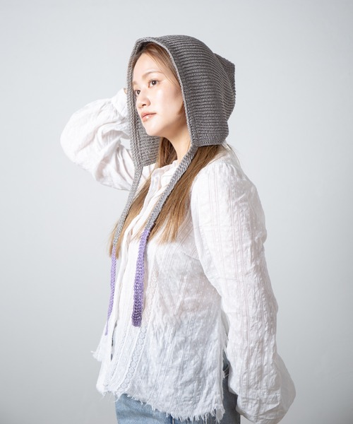 RACAL（ラカル）の「Linen Touch Cotton Knit Summer Hoodie / 擬麻コットンニットサマーフーディー（ニットキャップ/ビーニー・レディース・アイボリー/ブラック/グレー/ブルー・FREE）」の3枚目の写真