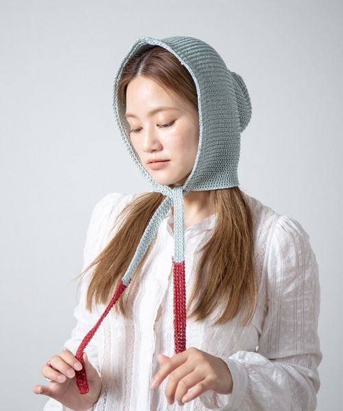 RACAL（ラカル）の「Linen Touch Cotton Knit Summer Hoodie / 擬麻コットンニットサマーフーディー（ニットキャップ/ビーニー・レディース・アイボリー/ブラック/グレー/ブルー・FREE）」の4枚目の写真