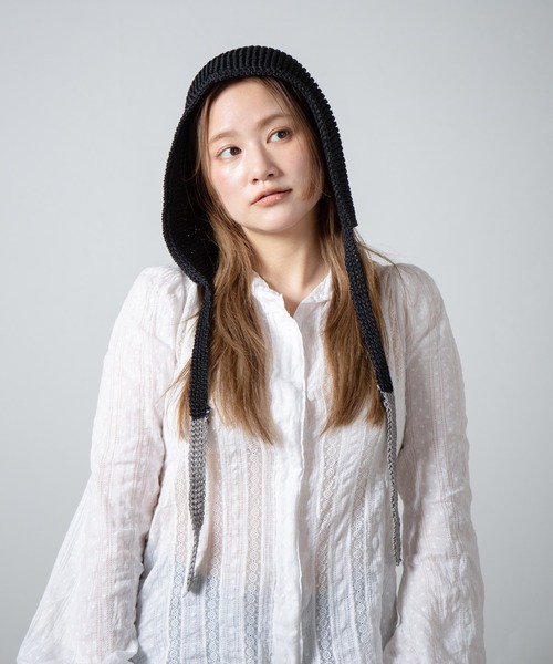 RACAL（ラカル）の「Linen Touch Cotton Knit Summer Hoodie / 擬麻コットンニットサマーフーディー（ニットキャップ/ビーニー・レディース・アイボリー/ブラック/グレー/ブルー・FREE）」の2枚目の写真