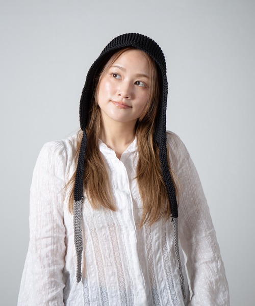 RACAL（ラカル）の「Linen Touch Cotton Knit Summer Hoodie / 擬麻コットンニットサマーフーディー（ニットキャップ/ビーニー・レディース・アイボリー/ブラック/グレー/ブルー・FREE）」の22枚目の写真